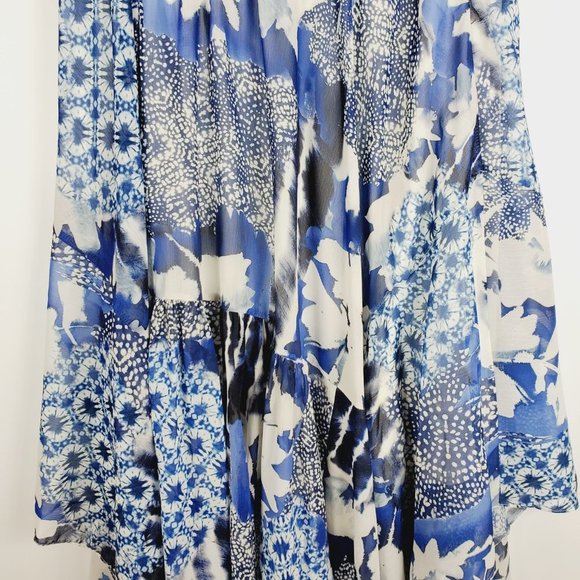 MAXI SKIRT (+ Slip) Asymmetrical Blue & White Abstract Floral Sz XL - Picture 2 of 10